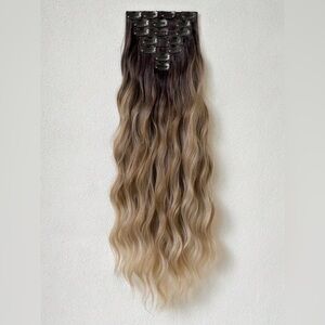 Human hair Blend Dirty Blonde Wavy Hair extensions Clip- in